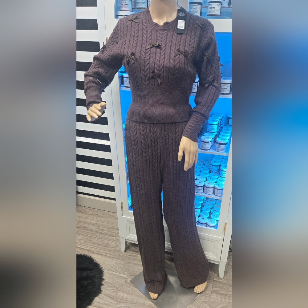 NWT Chocolate Cable Knit Sweater 2 Piece Set